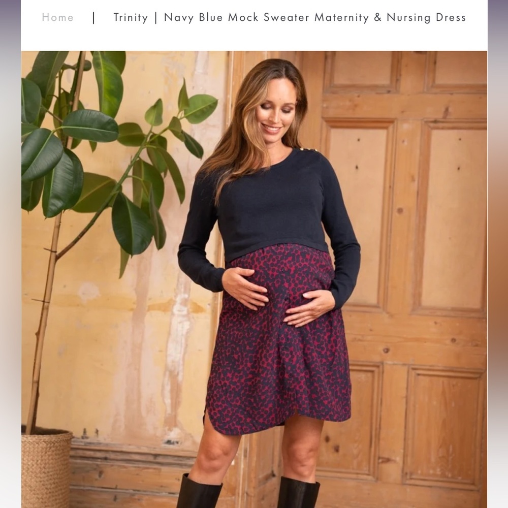 Seraphine Trinity | Navy Blue Mock Sweater Maternity & Nursing Dress